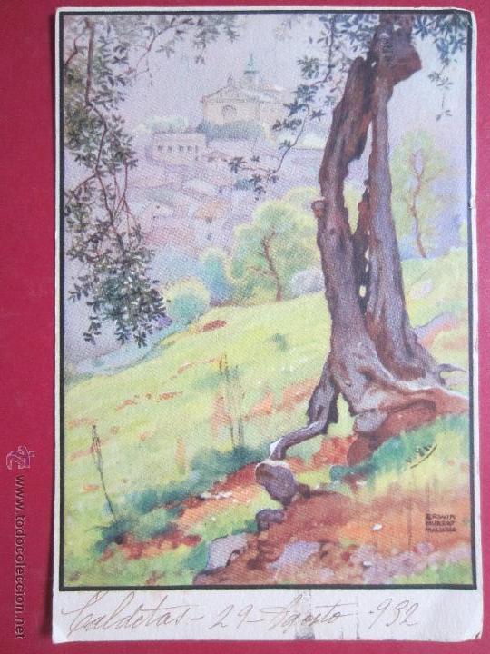 Cartes Postales: POSTAL DE VALLDEMOSA. LA CARTUJA. ACUARELA DE ERWIN HUBERT. ( CIRCULADA 1932, DESDE CALDETAS).