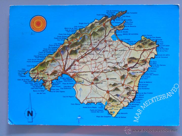 Postales: POSTAL DE MALLORCA. A&Ntilde;O 1972. MAPA PLANO DE LA ISLA. 673 - Foto 1