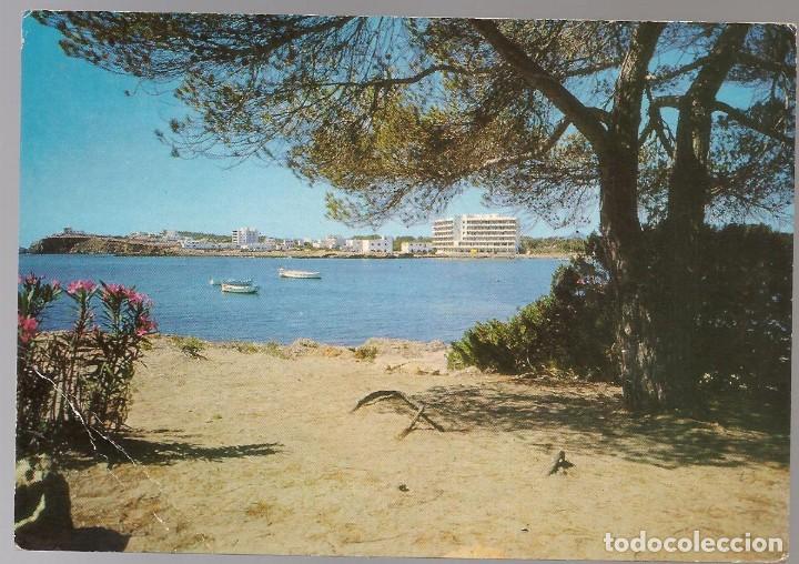 Postales: POSTAL SANTA EULALIA DEL R&Iacute;O IBIZA , playa Escan&aacute; al fondo hotel Panorama , Cabrerizo sin escribir,