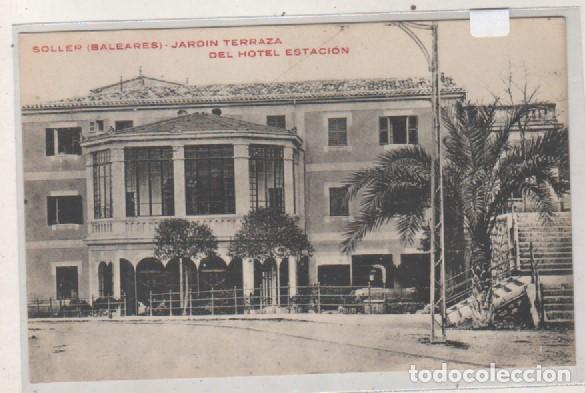 Postales: Soller Baleares. Jard&iacute;n terraza del Hotel de la Estaci&oacute;n . No figura editor. Sin circular.