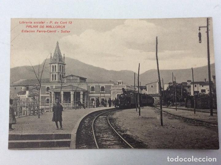 Postcards: POSTAL TREN. LIBRER&Iacute;A ESCOLAR. ESTACI&Oacute;N FERROCARRIL FERRO-CARRIL. SOLLER. PALMA MALLORCA. BALEARES.