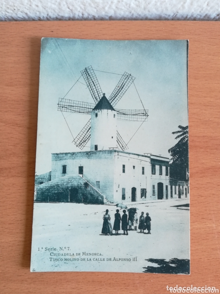 Cartoline: Postal Ciudadela de Menorca T&iacute;pico Molino calle Alfonso III - a&ntilde;o 1924