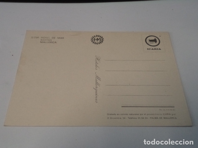 Postales: MALLORCA - POSTAL ILLETAS - HOTEL DE MAR - Foto 2
