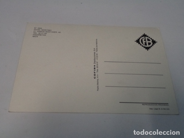 Postales: IBIZA - POSTAL FIGUERETAS - HOTEL MAR&Iacute;TIMO - Foto 2