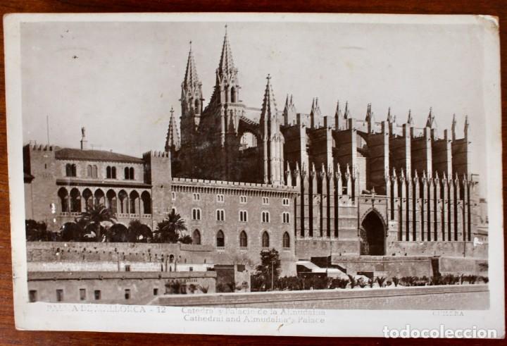 Postais: PALMS DE MSLLORCA - VSTEDRAL Y PALACIO DE LA ALMUDAINA - GUILERA- CIRCULADO 1934