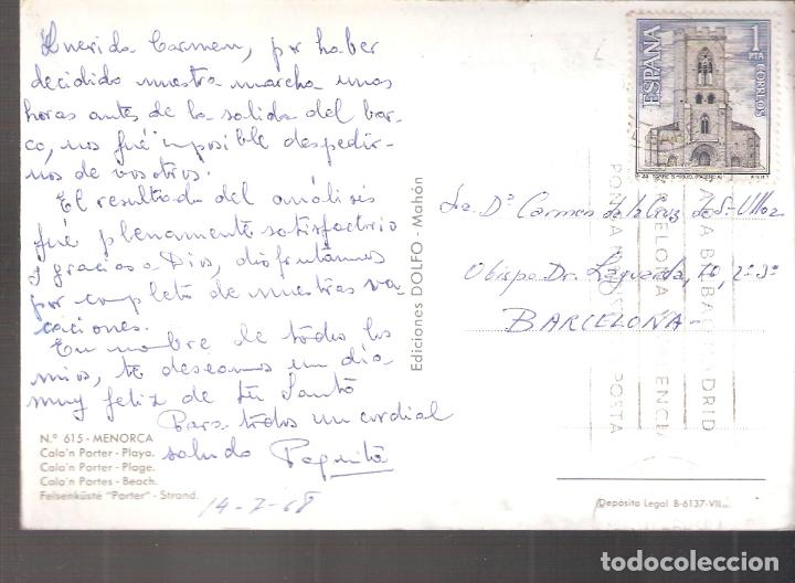 Postales: Cala Porter. Menorca. Fechada en 1968. - Foto 2