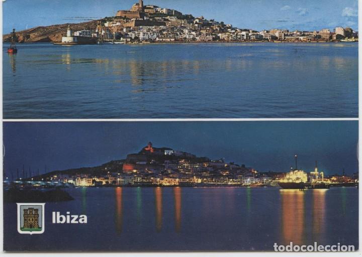 Postales: N&ordm; IB 4401 m-IBIZA. Vista de la ciudad de d&iacute;a y de noche. Circulada en 1977.Ed.FOTOGRAF&Iacute;A A.CAMPA&Ntilde;&Aacute;