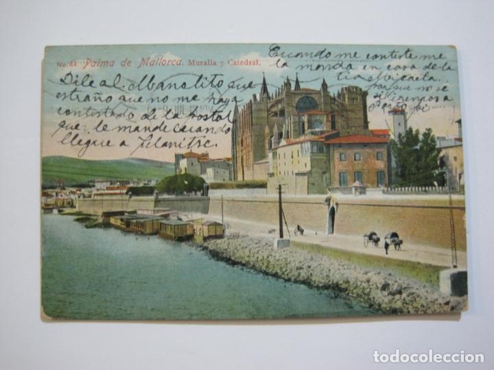 Cartoline: PALMA DE MALLORCA-MURALLA Y CATEDRAL-POSTAL ANTIGUA-(75.589)