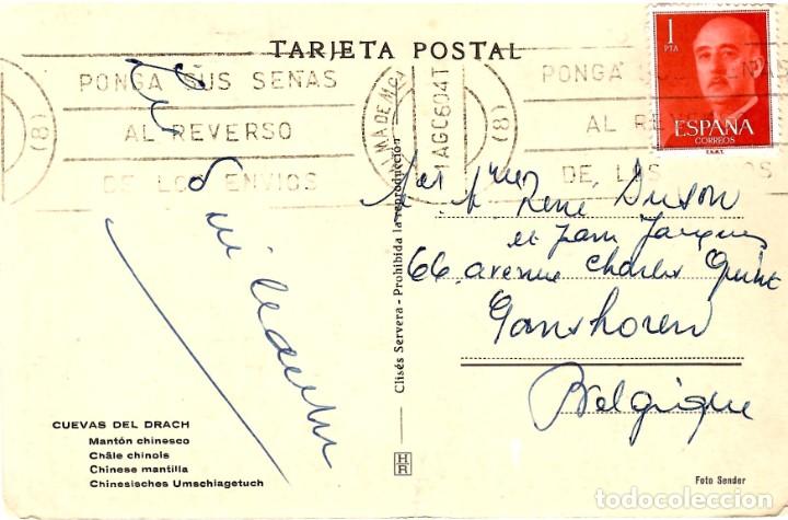 Postales: MALLORCA. Cuevas del Drach. Circulada en 1960. ED. CLIS&Eacute;S SERVERA - Foto 2