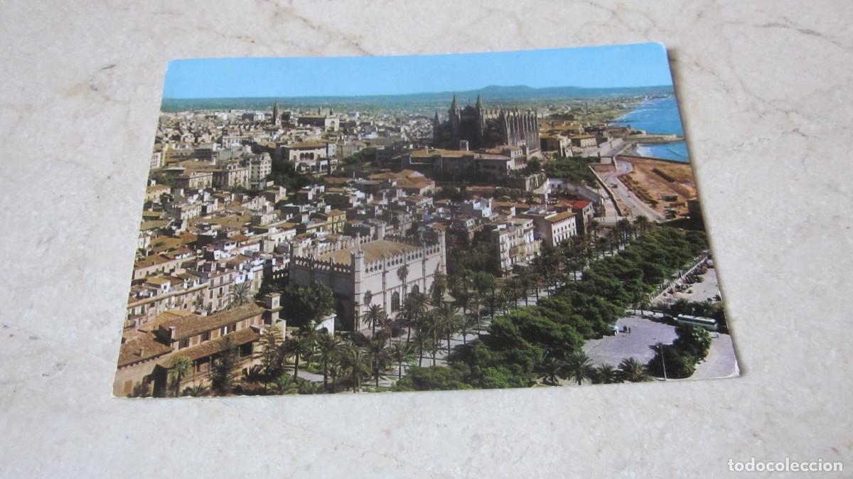 Postales: POSTAL ESCRITA VISTA AEREA PASEO SAGRERA, LA LONJA Y LA CATEDRAL - PALMA DE MALLORCA- 1966