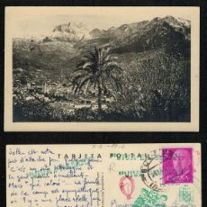 Postales: POSTAL DE MALLORCA. SOLLER - LA CIUDAD CON EL PUIG MAYOR. ED. TAMPÓN VIVA FRANCO AÑO 1956.. Lote 401149234