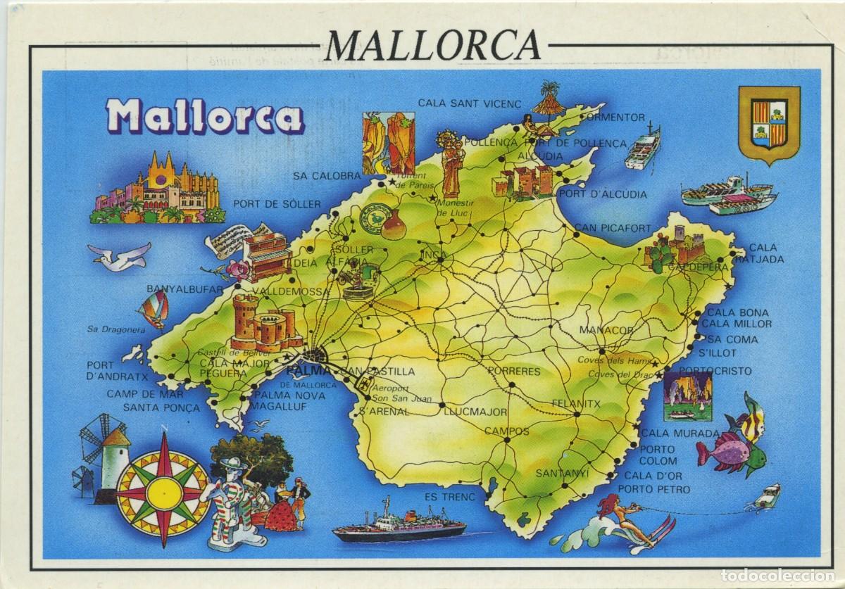 Postales: MALLORCA. Mapa. Circulada en 1998. ED. ESCUDO DE ORO - Foto 1
