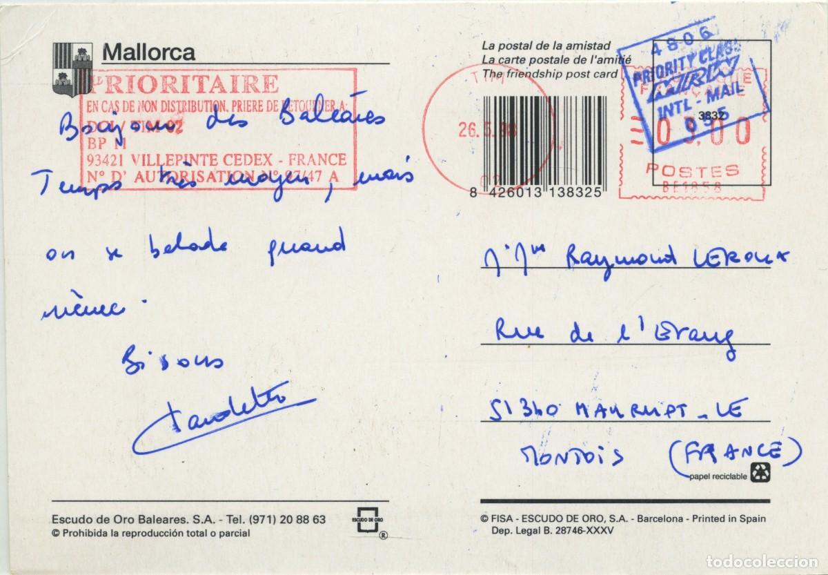 Postales: MALLORCA. Mapa. Circulada en 1998. ED. ESCUDO DE ORO - Foto 2