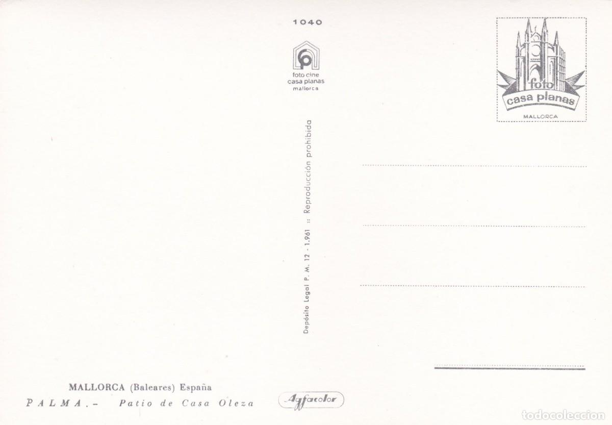 Postales: PALMA DE MALLORCA. PATIO DE CASA OLEZA (1961) - Foto 2