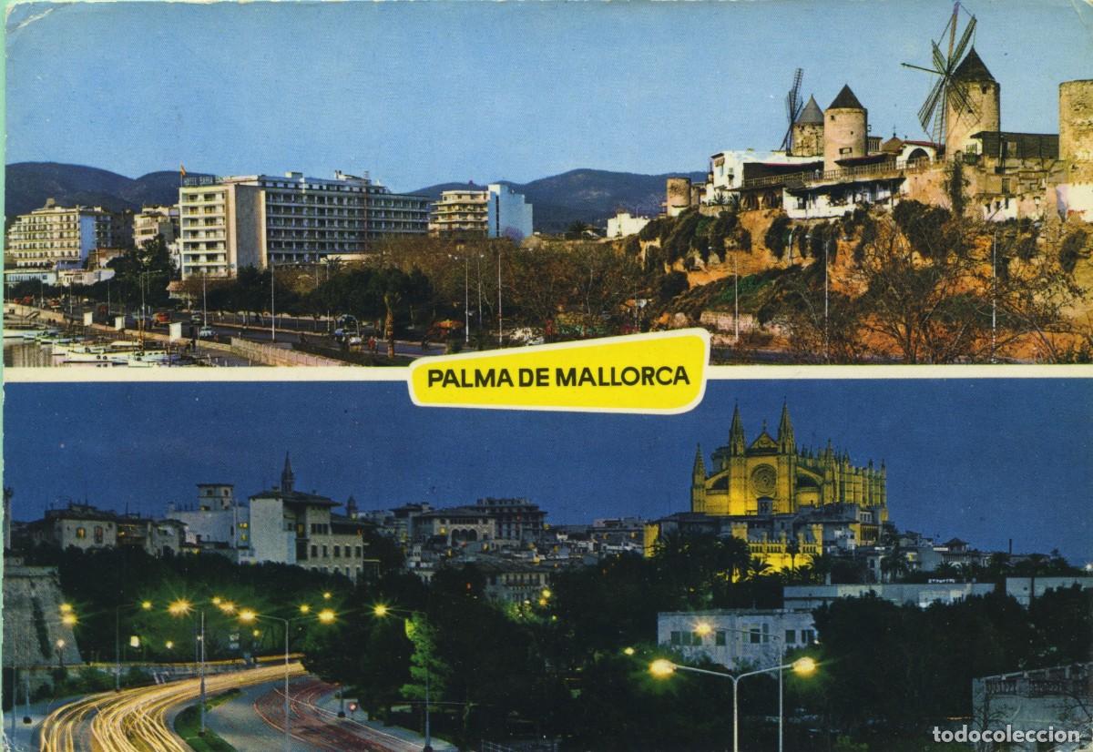 Postales: N&ordm; 1626-PALMA DE MALLORCA. Molinos del paseo Mar&iacute;timo y la catedral. Circulada en 1970. ED. ICARIA
