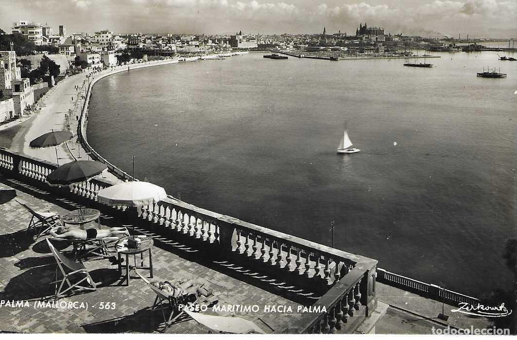 Postales: MALLORCA - PALMA - 563. PASEO MARITIMO HACIA PALMA - ZERKOWITZ - ESCRITA 1951