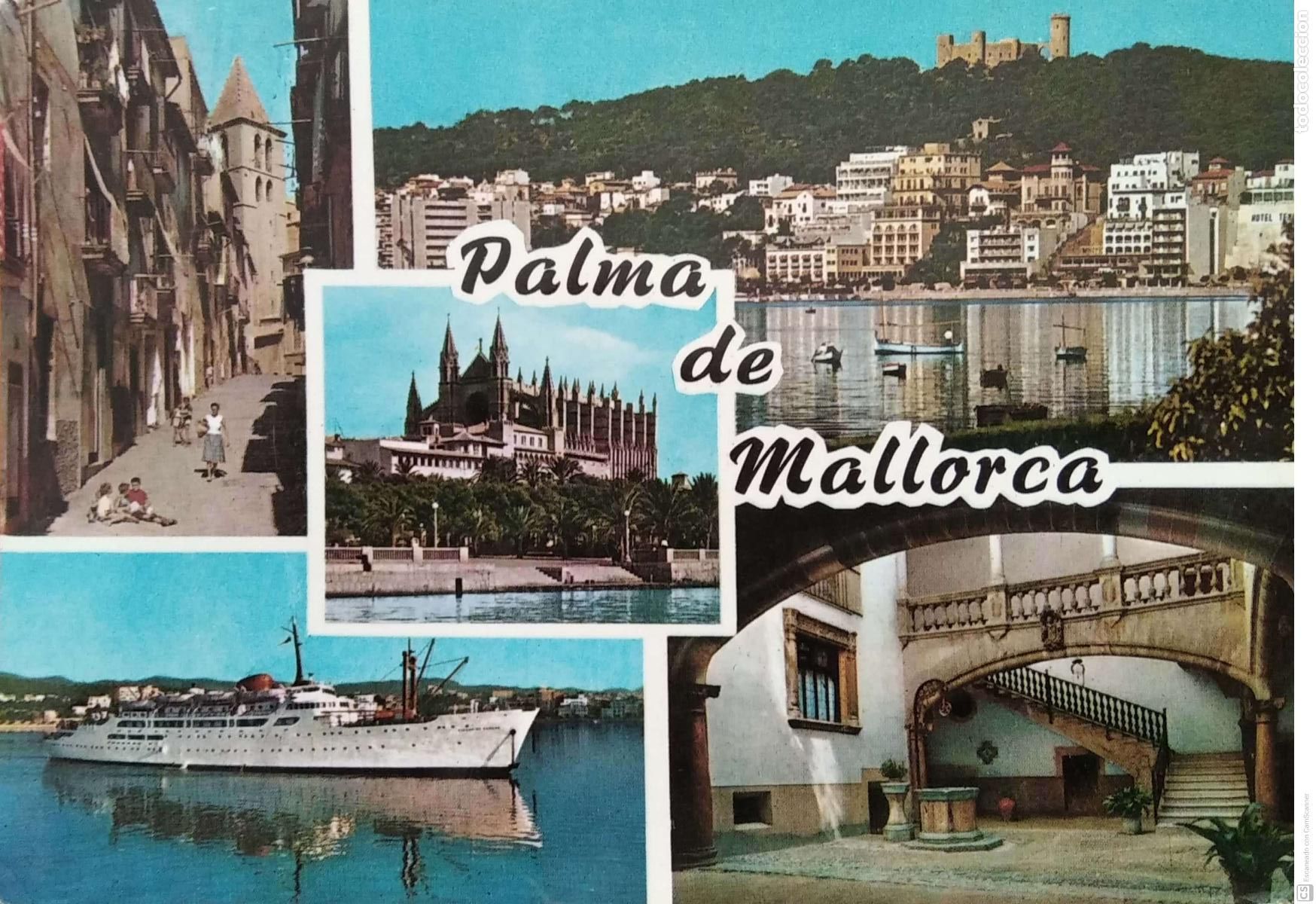 Postkarten: Palma de Mallorca.1139 Varios aspectos. Casa Planas. Usada con sello. Color