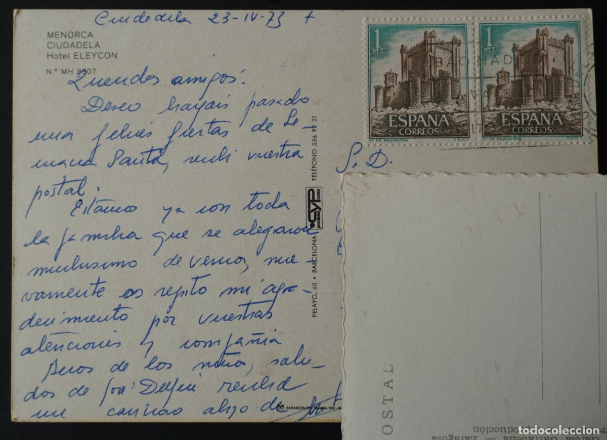 Postales: Menorca, Hotel Eleycon, postal circulada el a&ntilde;o 1973 - Foto 2