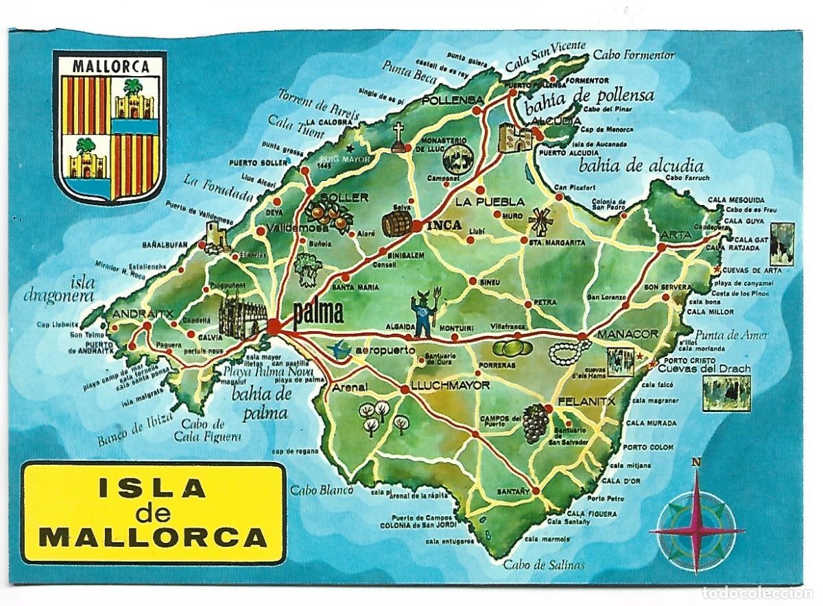 Postales: MAPA DE LA ISLA DE MALLORCA - Foto 1