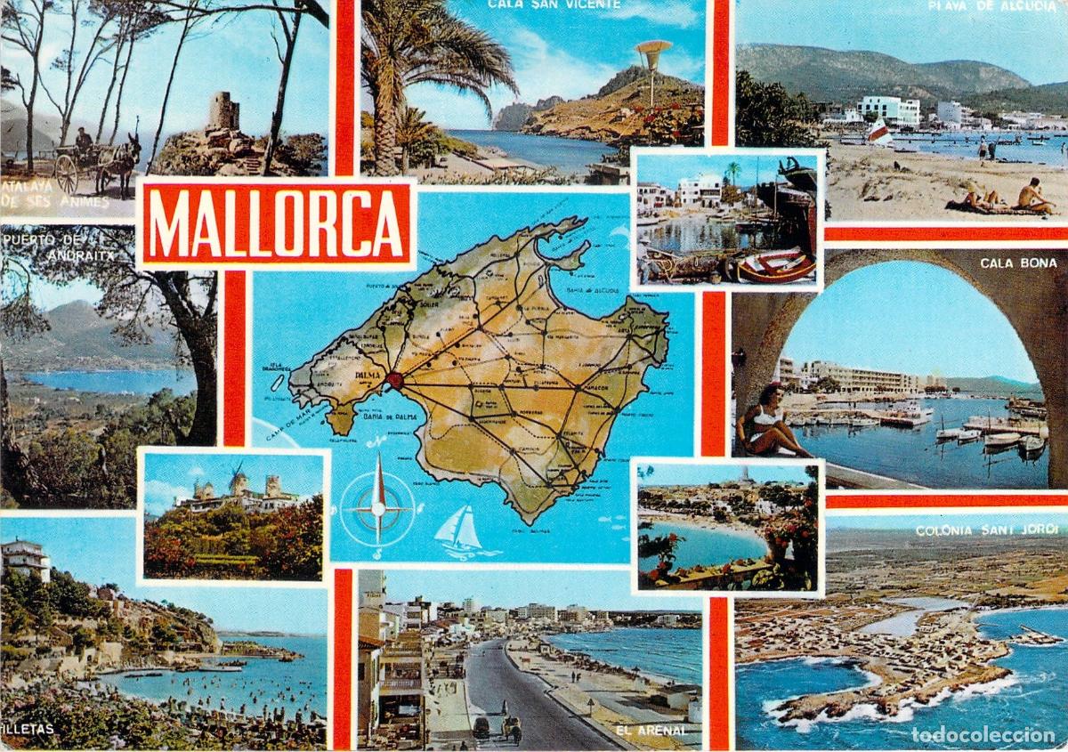 Postales: Postal Tur&iacute;stica Multivista de Mallorca con Mapa de la Isla - Foto 1