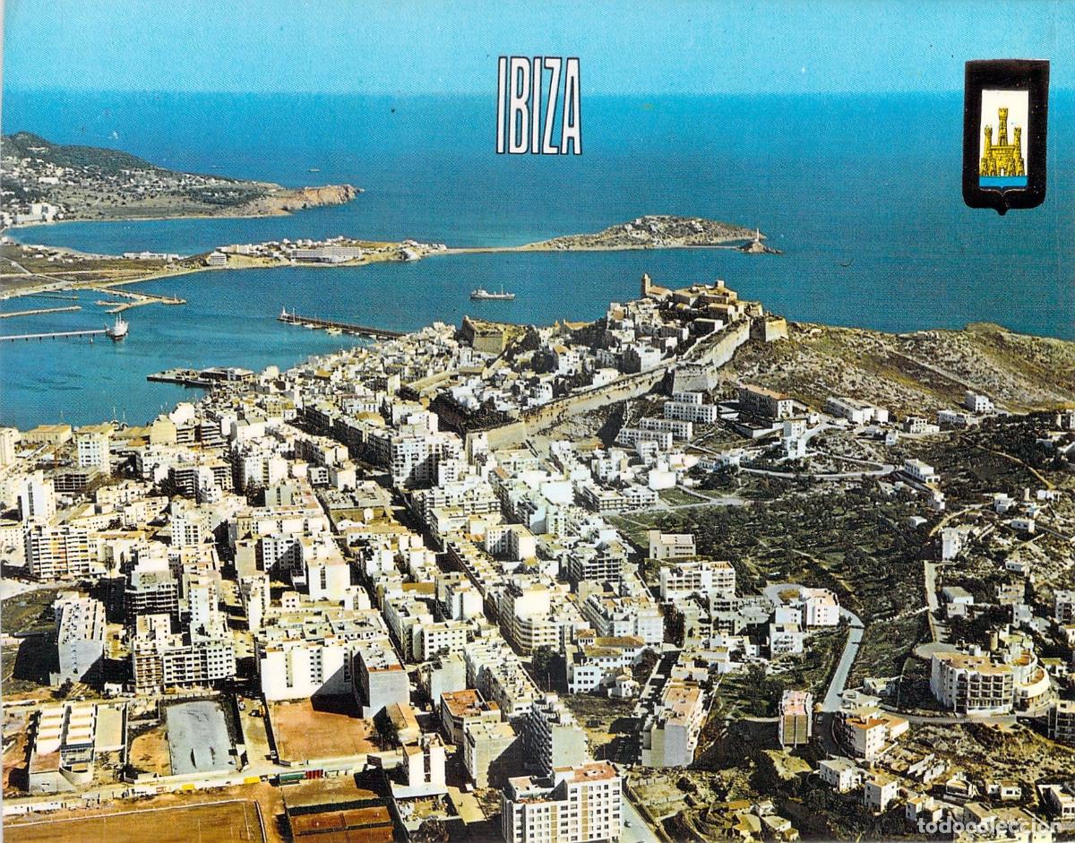 Postales: Postal de Ibiza: Vista General A&eacute;rea de la Ciudad y el Puerto