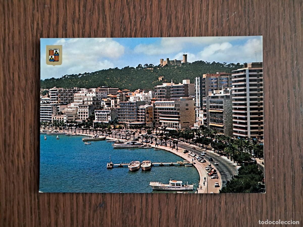 Postales: postal de Espa&ntilde;a, Paseo mar&iacute;timo y castillo de Bellver, Palma de Mallorca n&ordm; 2524, escudo de oro.