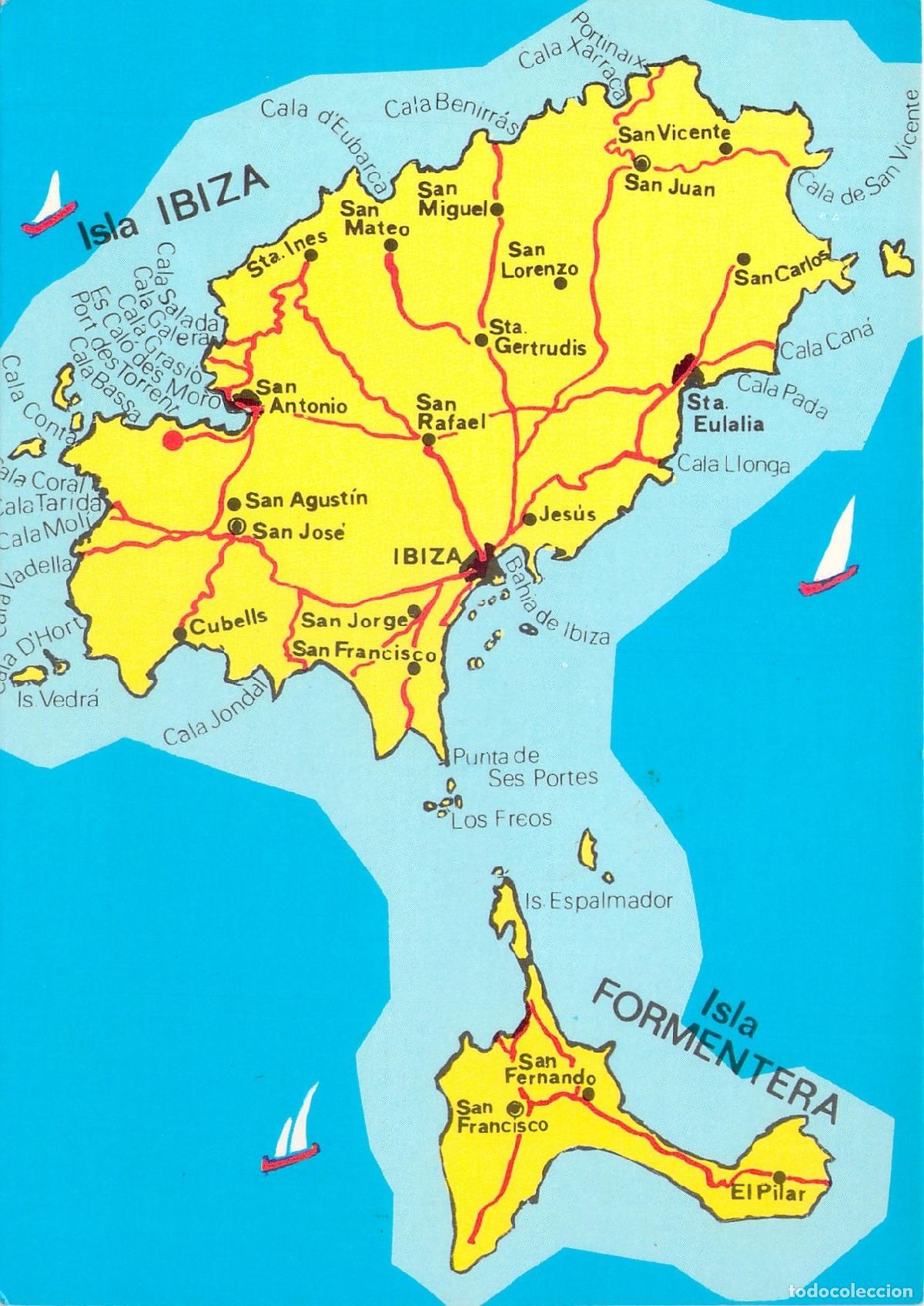 Postales: Postal Tur&iacute;stica Plano de la Isla de Ibiza y Formentera