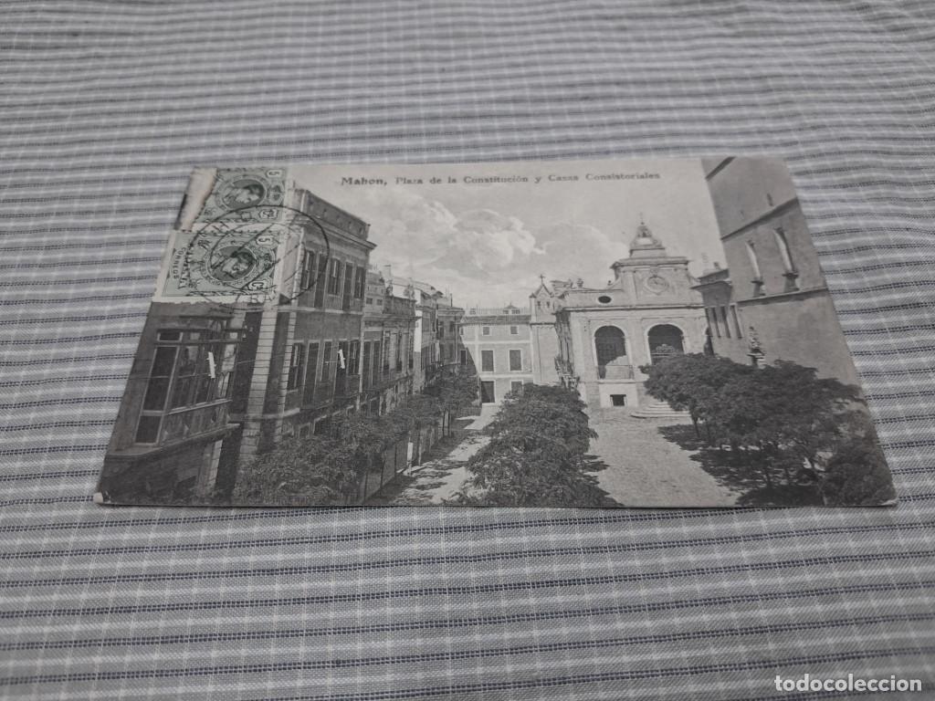 Postales: Postal antigua Menorca. Mah&oacute;n. Plaza de la Constituci&oacute;n y Casas Consistoriales. Circulada