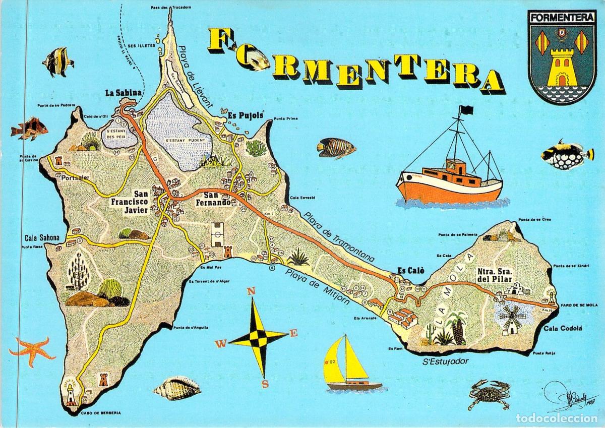 Postales: Postal Mapa Ilustrado de la Isla de Formentera, Baleares