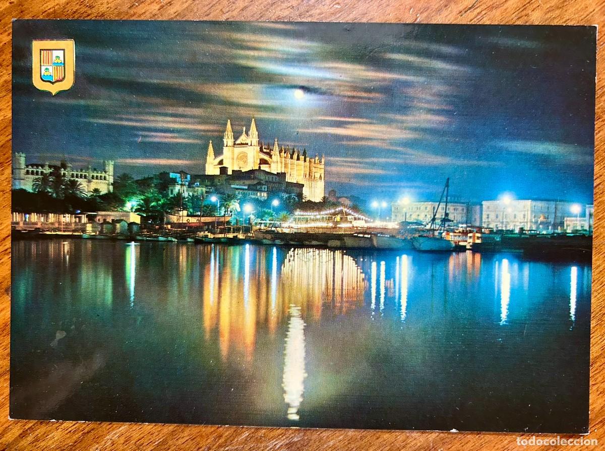 Postales: POSTAL PALMA DE MALLORCA - VISTA NOCTURNA - VINTAGE 1963 - ESCUDO DE ORO - SIN CIRCULAR