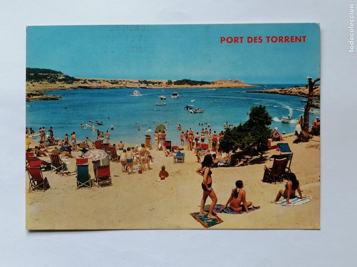 Postales: POSTAL 18475-2 MAT.S.A.ABAD 1989-FIGUERETAS 390 S.ANTONIO ABAD BALEARS PLAYA PORT TORRENT BA&Ntilde;ISTAS