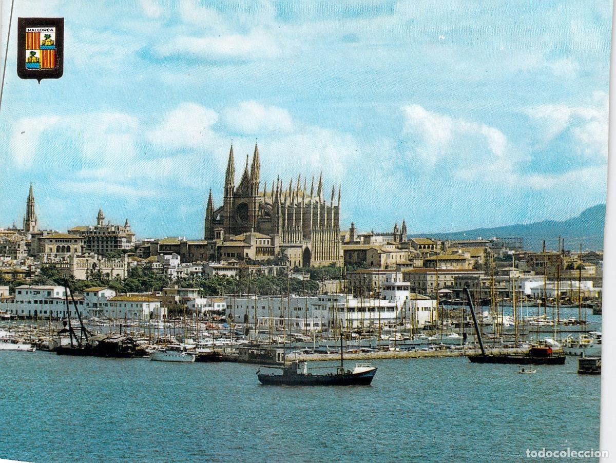 Postales: Postal de Palma de Mallorca, Catedral y Puerto Mar&iacute;timo