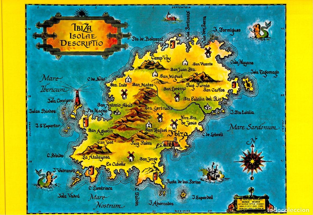 Postales: Postal Mapa Pict&oacute;rico de Ibiza Isolae Descriptio Baleares