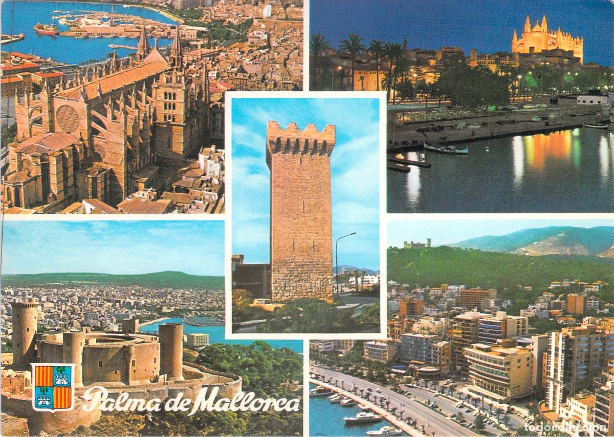 Postales: Postal Multi-vista de Palma de Mallorca con Catedral y Castillo de Bellver
