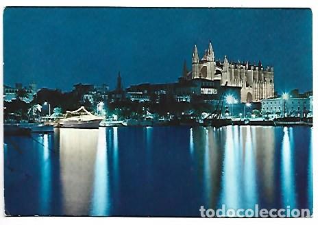 Postales: CATEDRAL Y VISTA DE LA BAHIA DE NOCHE.- PALMA / MALLORCA