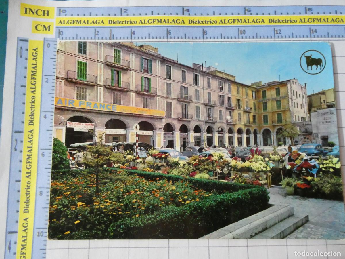 Postales: POSTAL DE MALLORCA. A&Ntilde;O 1964 PALMA PLAZA MAYOR MERCADO FLORES AIR FRANCE CARAVELLE. 2235