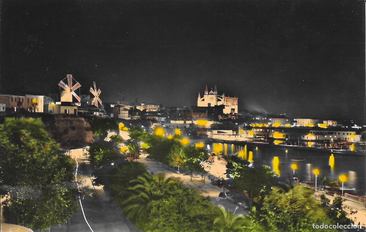 Postales: [POSTAL] Palma de noche. Mallorca (Baleares) A&ntilde;o 1958 (circulada)
