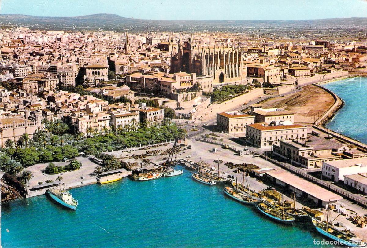 Postales: Postal de Palma de Mallorca con Vista A&eacute;rea de la Catedral y el Puerto