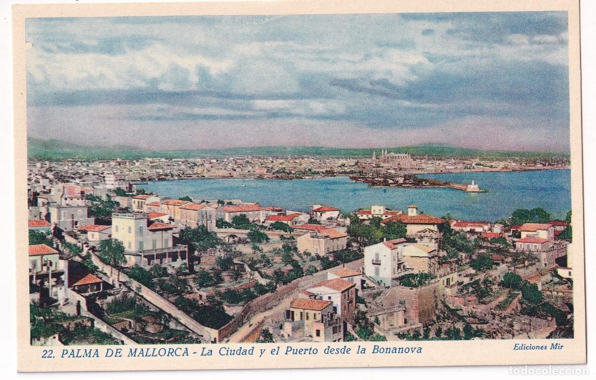 Postales: 22 Palma de Mallorca. La Ciudad y el puerto desde la Bonanova. Mir. Sin circular.