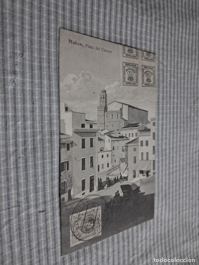 Postales: Postal antigua Menorca. Mah&oacute;n. Plaza del Carmen. Con sellos