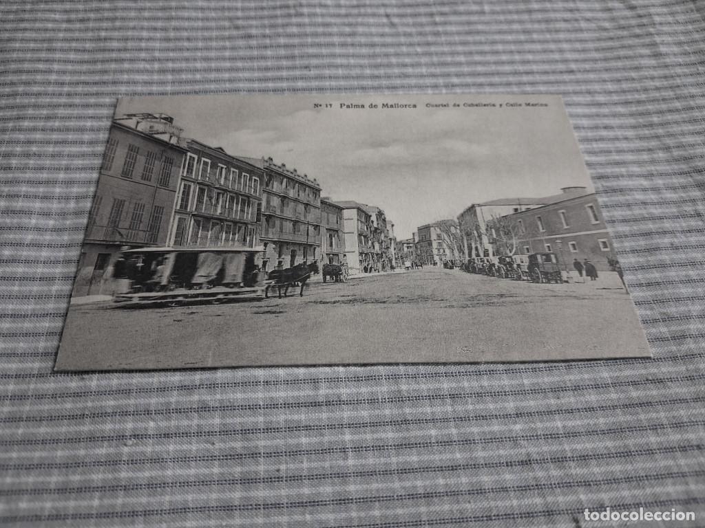 Postales: Postal antigua Mallorca. Palma. Cuartel de caballer&iacute;a y Calle Marina. Tranv&iacute;a de Sangre. J. Obrador