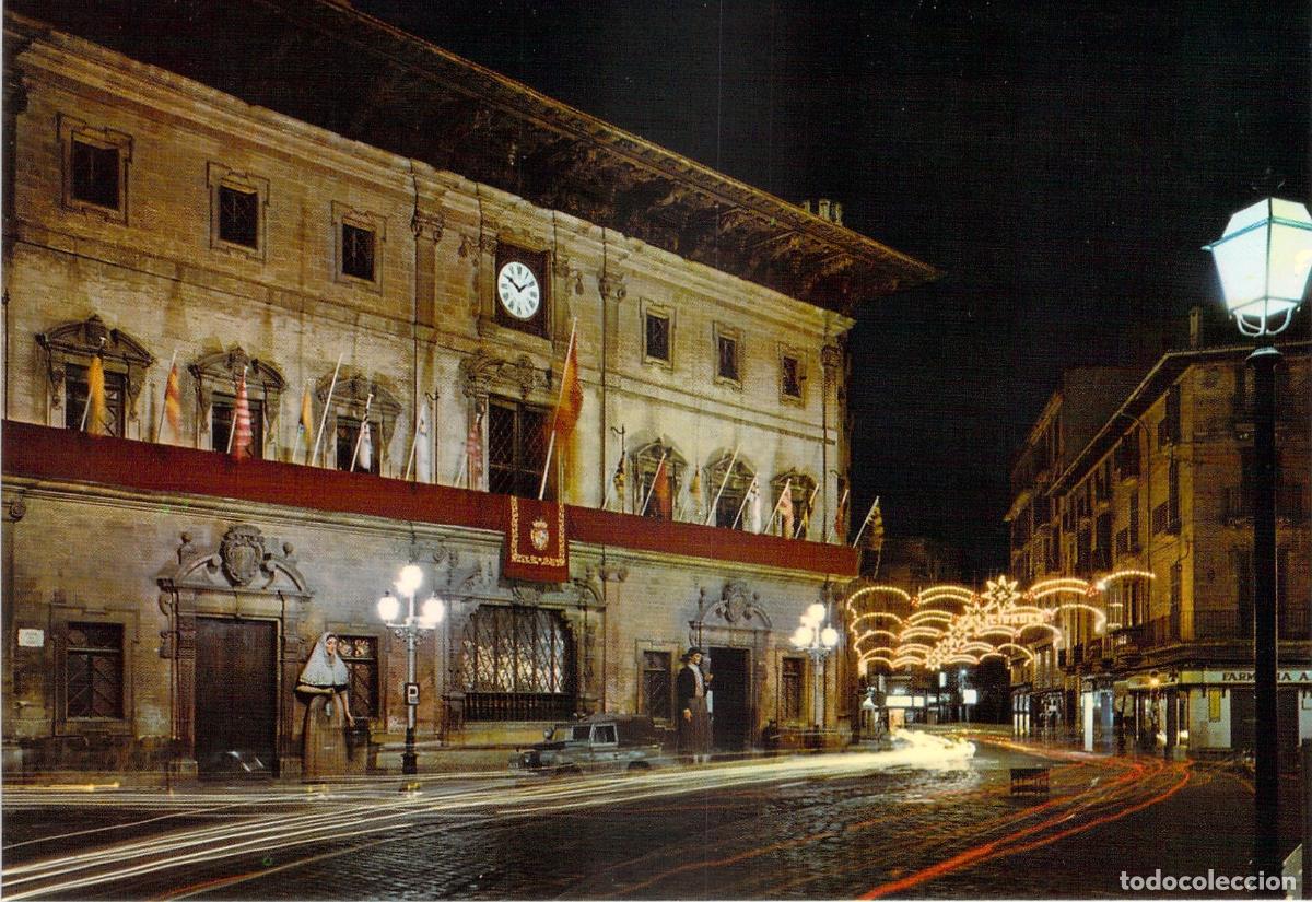 Postales: Postal de Palma de Mallorca - Fachada del Ayuntamiento Vista Nocturna