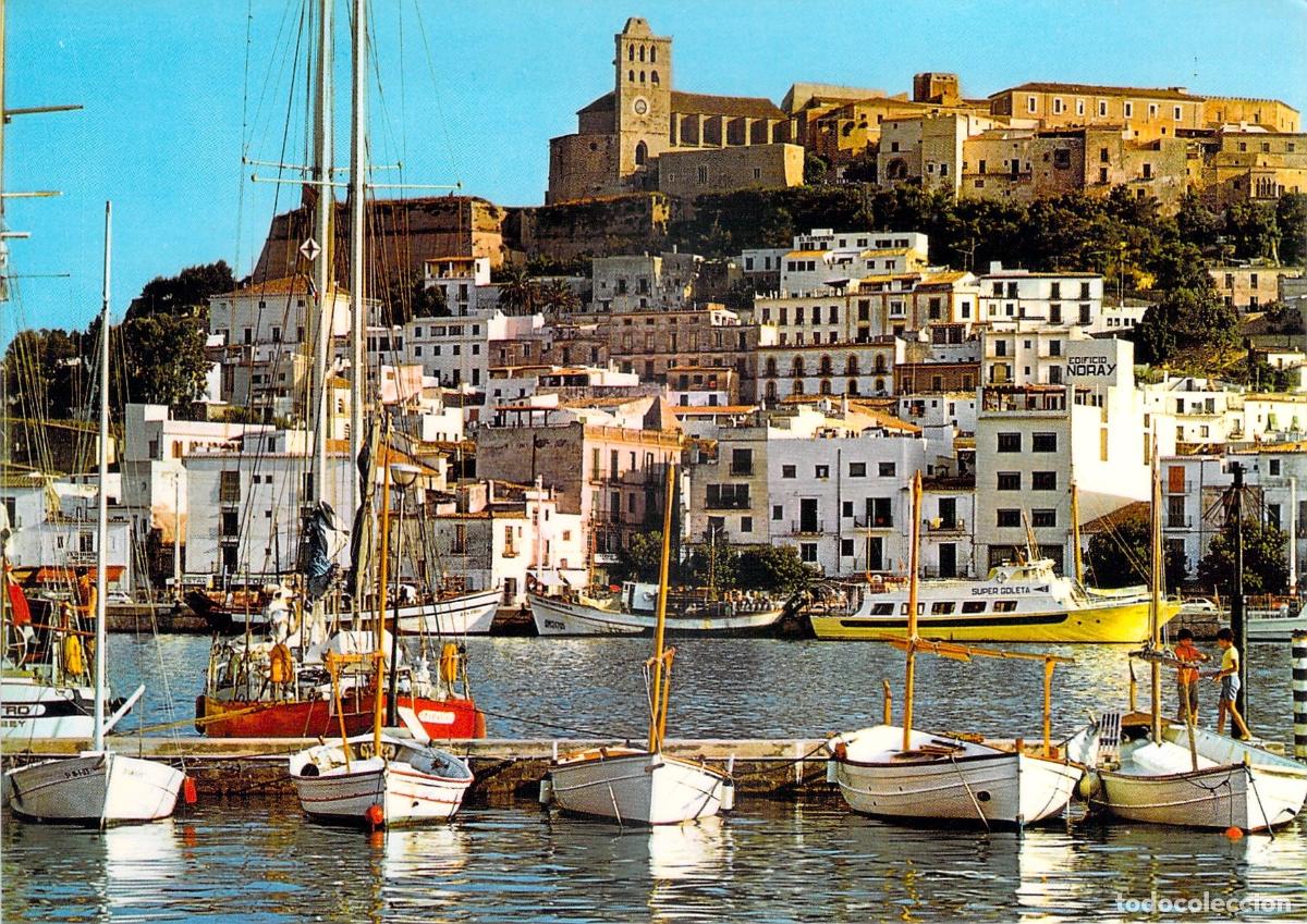 Postales: Postal de la Ciudad de Ibiza y su Puerto con Barcos, Baleares