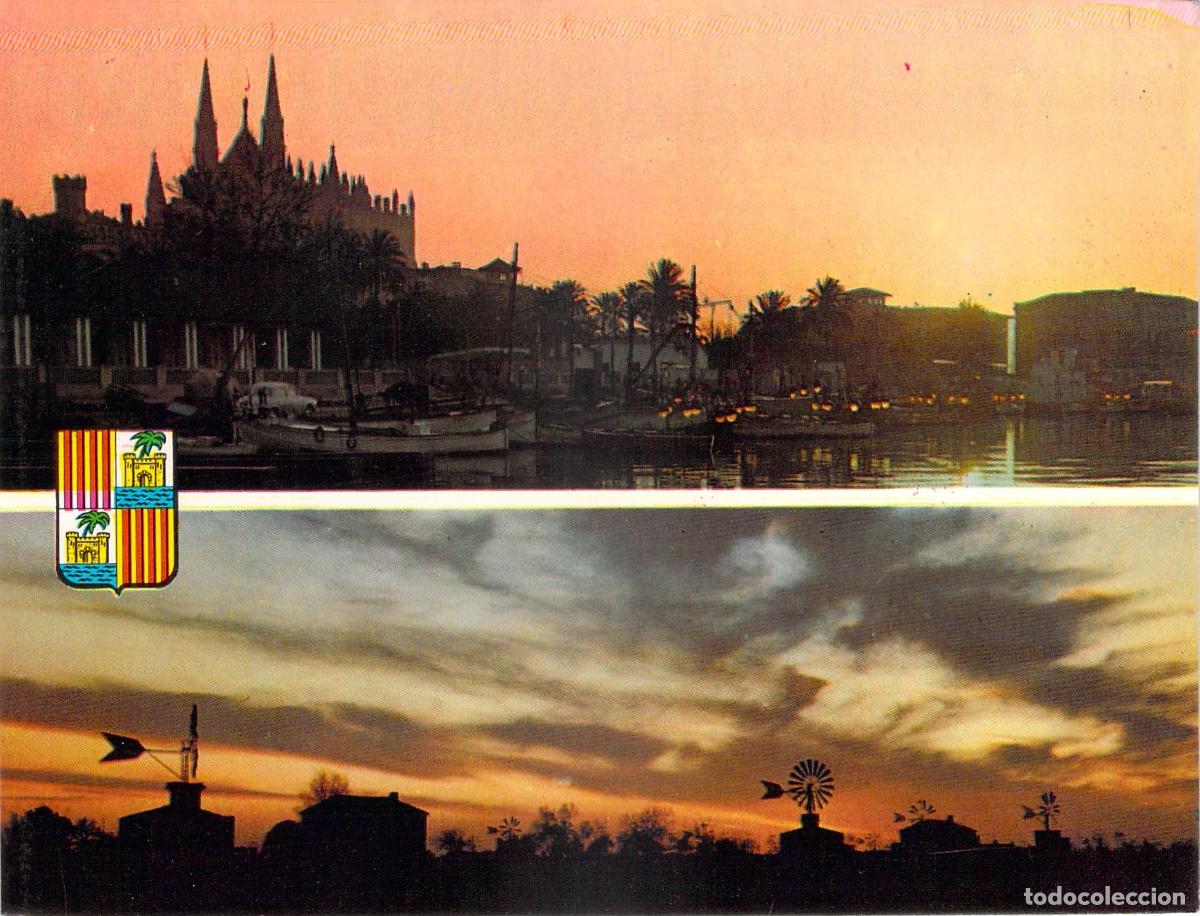 Postales: Postal de Palma de Mallorca con Vista de la Catedral y Molinos