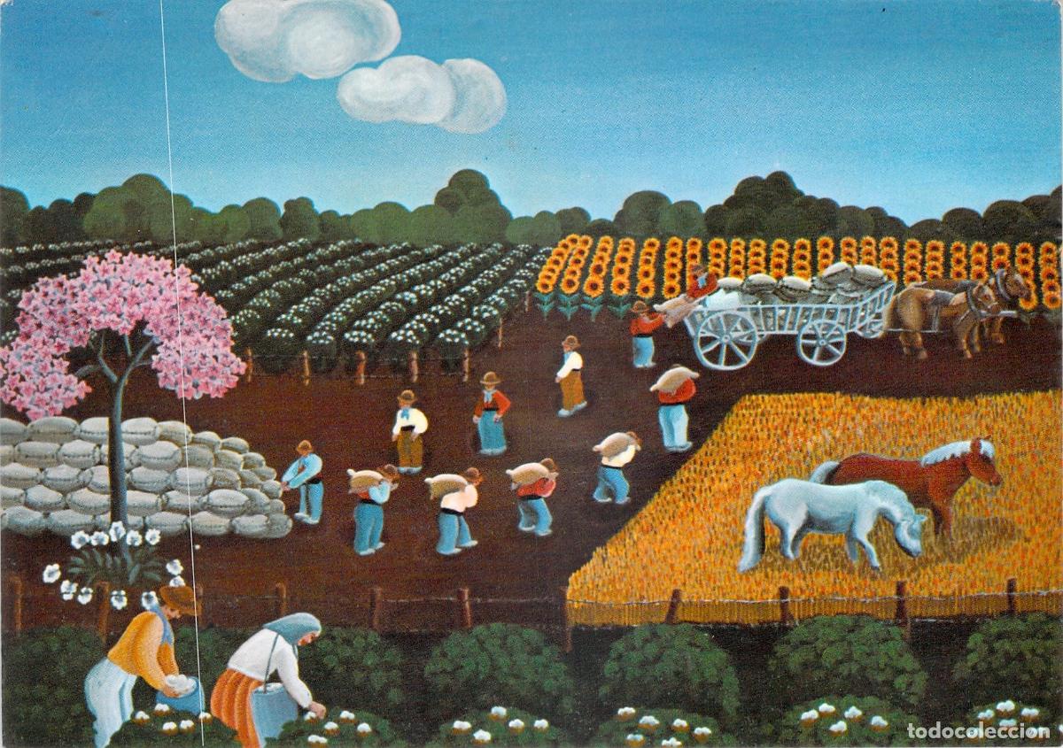 Postales: Postal de Arte Naif Amanda Echeverria VI Recolecta de Algod&oacute;n