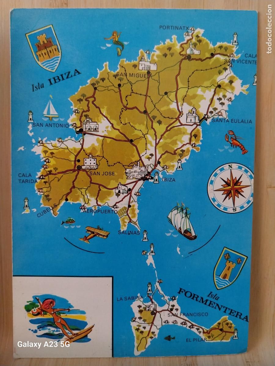 Postales: IBIZA Y FORMENTERA MAPA ED CASA FIGUERETAS S ANTONIO ABAD 1433 SC ORIGINAL