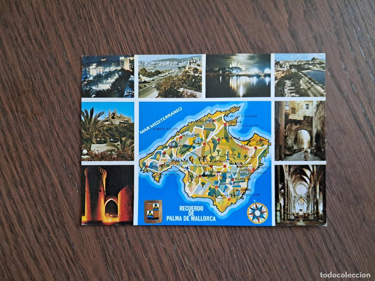Postales: postal de Espa&ntilde;a, mapa de Mallorca y diferentes vistas de Palma, n&ordm; 2186, a&ntilde;os 70.
