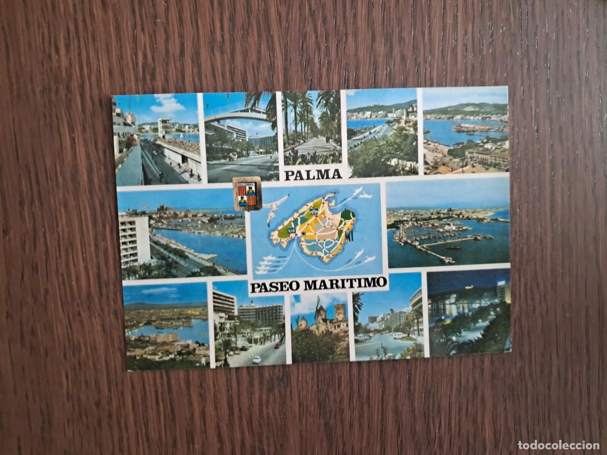 Postales: postal de Espa&ntilde;a, mapa y diferentes vistas de Palma, paseo mar&iacute;timo, n&ordm; 2516, a&ntilde;os 70.