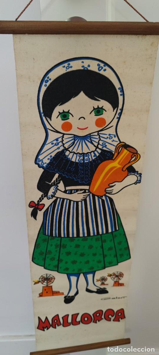 Postales: Bander&iacute;n /Tapiz de tela MALLORCA-Ilustraci&oacute;n de GALLENT- A&ntilde;os 60/70 Original