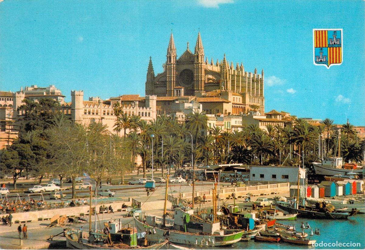 Postales: Postal de Palma de Mallorca, Vista de la Catedral y el Puerto